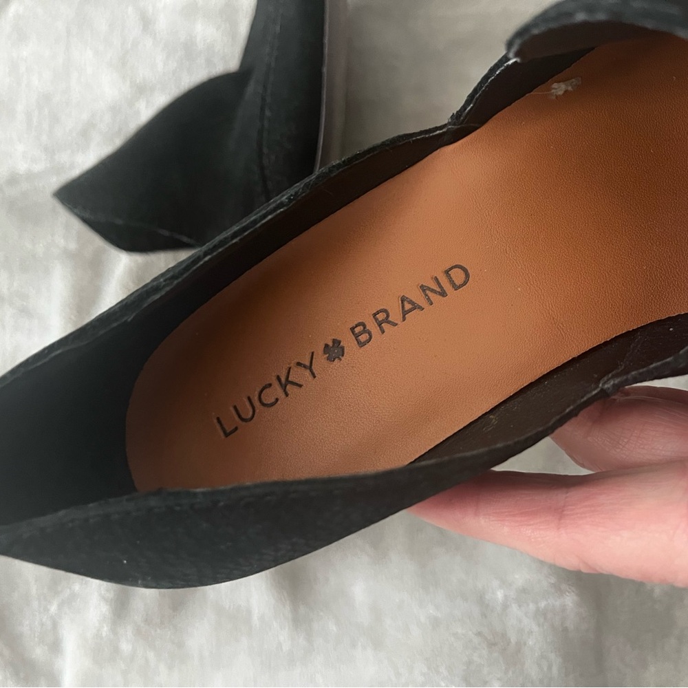 Black low heel with suede Leather Upper and Tan Insole